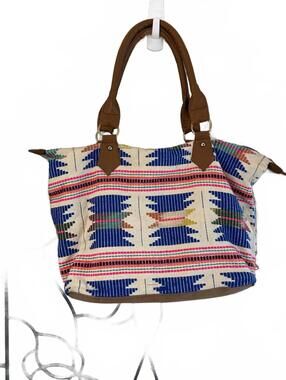 Call It Spring Aztec/Boho Woven Multicolor Geometric Tote Shoulder Bag Brown
